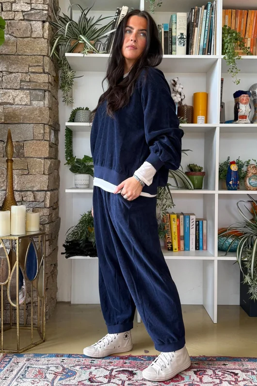 Terry B Lantern Sleeve Sweatshirt Navy
